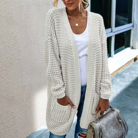 Cream Cozy chunky knit open front cardigan Casual Minimalist - Picture 1 of 11